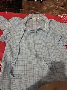 Blue Checkered Ruffled Top