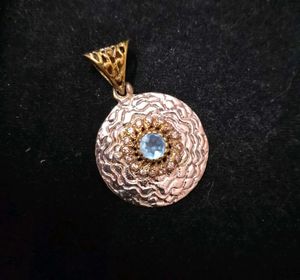 Blue Stone Silver Toned Victorian Pendant