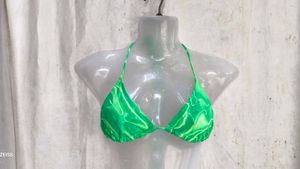41810. Vibrant Green Marble Print Bikini Top
