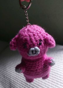 Crocheted Pink Pig Keychain