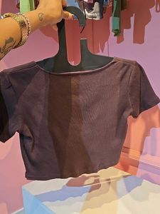Chic Brown Knot Front Crop Top