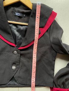 Anime inspired Cropped Black Jacket with Red Trim