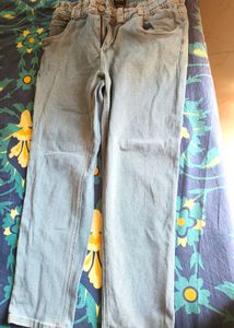 Light Wash Denim Jeans with Elastic Waist