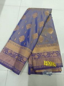 Dual Tone Blue & Gold Semi Silk Saree