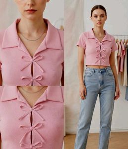 Cute Pink Cropped Top with Bows