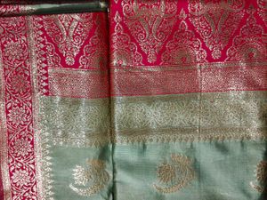 Pista and Pink Exquisite Silk Saree with Zari Work