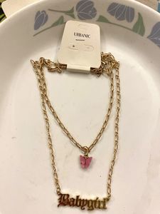 Gold Tone "Babygirl" Butterfly Necklace