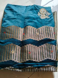 Elegant Teal Embroidered Saree