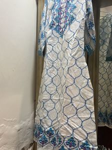 sangria White & Blue Embroidered Kurta