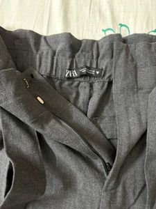 Zara Gray Wide Leg Pants with Tie Belt