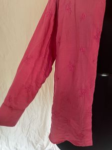 Pink Embroidered Button-Up Shirt