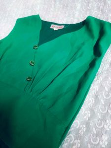 Green V-Neck Midi Dress