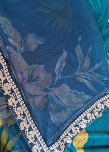 Net dupatta with white embroidery
