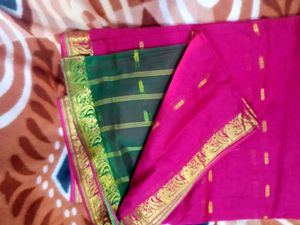 Vibrant Pink Saree with Gold Border