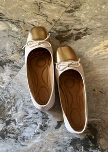 Golden White Bow Ballerinas