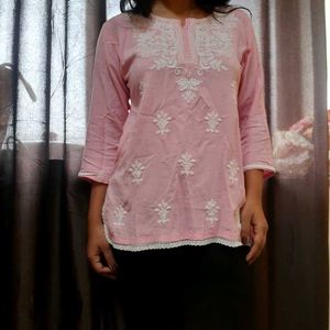 Chikankari Babypink Kurti