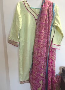 Light Green Kurta with Pink Trim