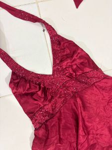 Stunning Burgundy Halter Neck Party Dress