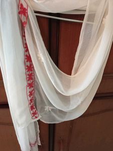 White Chikankari Kurta with Pink Embroidery