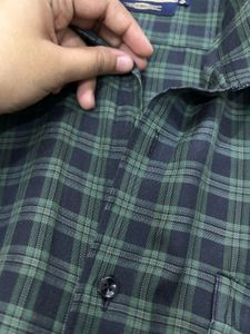 Men's Plaid Long Sleeve Green Button-Up Shirt