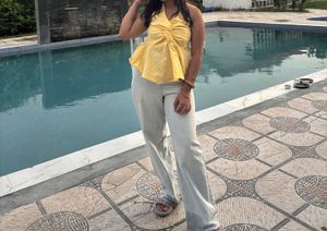Chic Yellow Gingham Halter Top