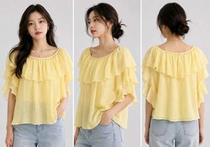 korean 💛Chic Yellow Ruffle Top