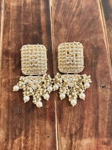 Elegant Kundan & Pearl Drop Earrings