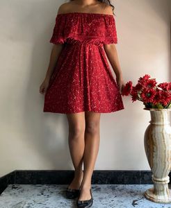 Maroon Floral Off-Shoulder Dress