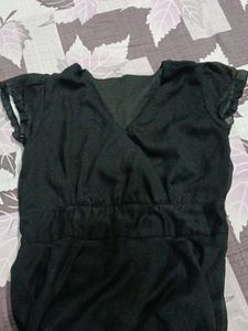 Black Flutter Sleeve V-Neck Dress