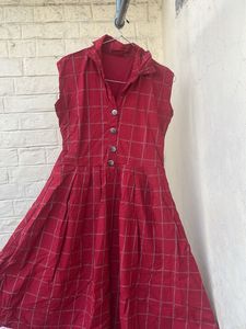 Chic Red Plaid Sleeveless Dress