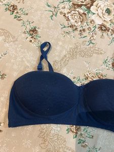 Navy Blue Padded Strapless Bra- 38 B