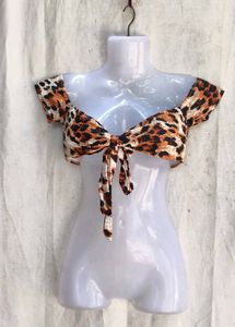 Leopard Print Off-Shoulder Bikini Top