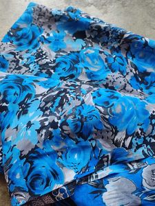 Vibrant Blue Floral Print Fabric