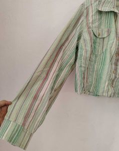 Striped Cropped Button-Up Shirt