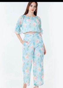 Blue Floral Off-Shoulder Co-ord Set