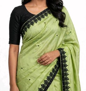 Elegant Lime Green Saree with Black Border