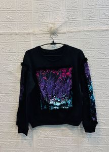🇮🇹 Italy imported Sequin &amp; Fur Trim Sweatshirt