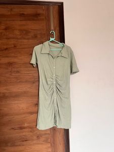 Sage Green Ruched Shirt Dress