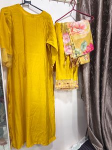 Yellow Embroidered Kurta Set with Dupatta