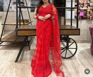 Red Sequin Saree &amp; Blouse Set