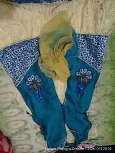 Teal Blue Embroidered frock suit set
