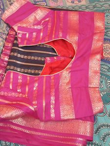 Beautiful black saree with Pink Golden Border