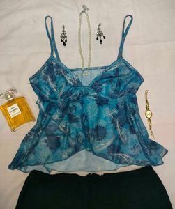 Blue boho paisley print cami top