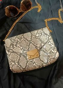 mng Snakeskin Print Chain Bag