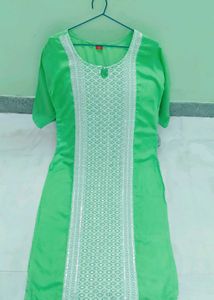 Green Kurta with White Embellishment