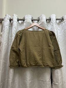 Olive Ruched Front Long Sleeve Top