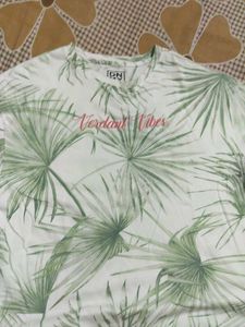 White Tropical Print T-Shirt