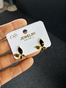 Elegant Gold & Black Butterfly Earrings