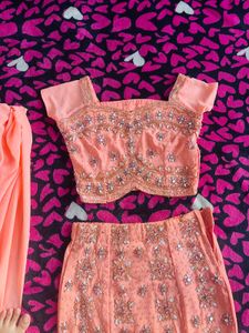 Peach Fish cut Lehenga Choli Set