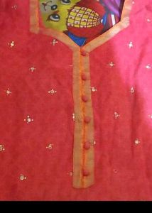 Red Mirror Work Kurti